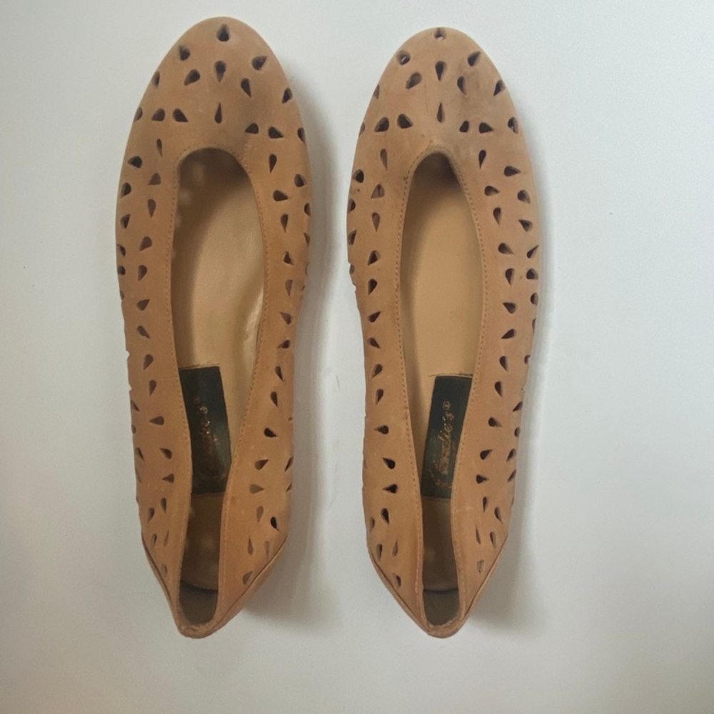 Candies Tan Perforated Ballet Flats, Size 7.5M